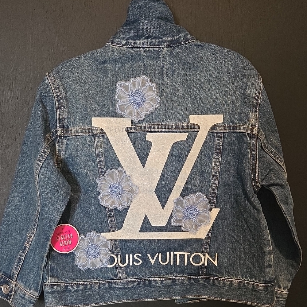 Upcycled ..Childrens PLACE BOUTIQUE FASHIONED JEAN JACKET ..Hand Crafted by ME !
